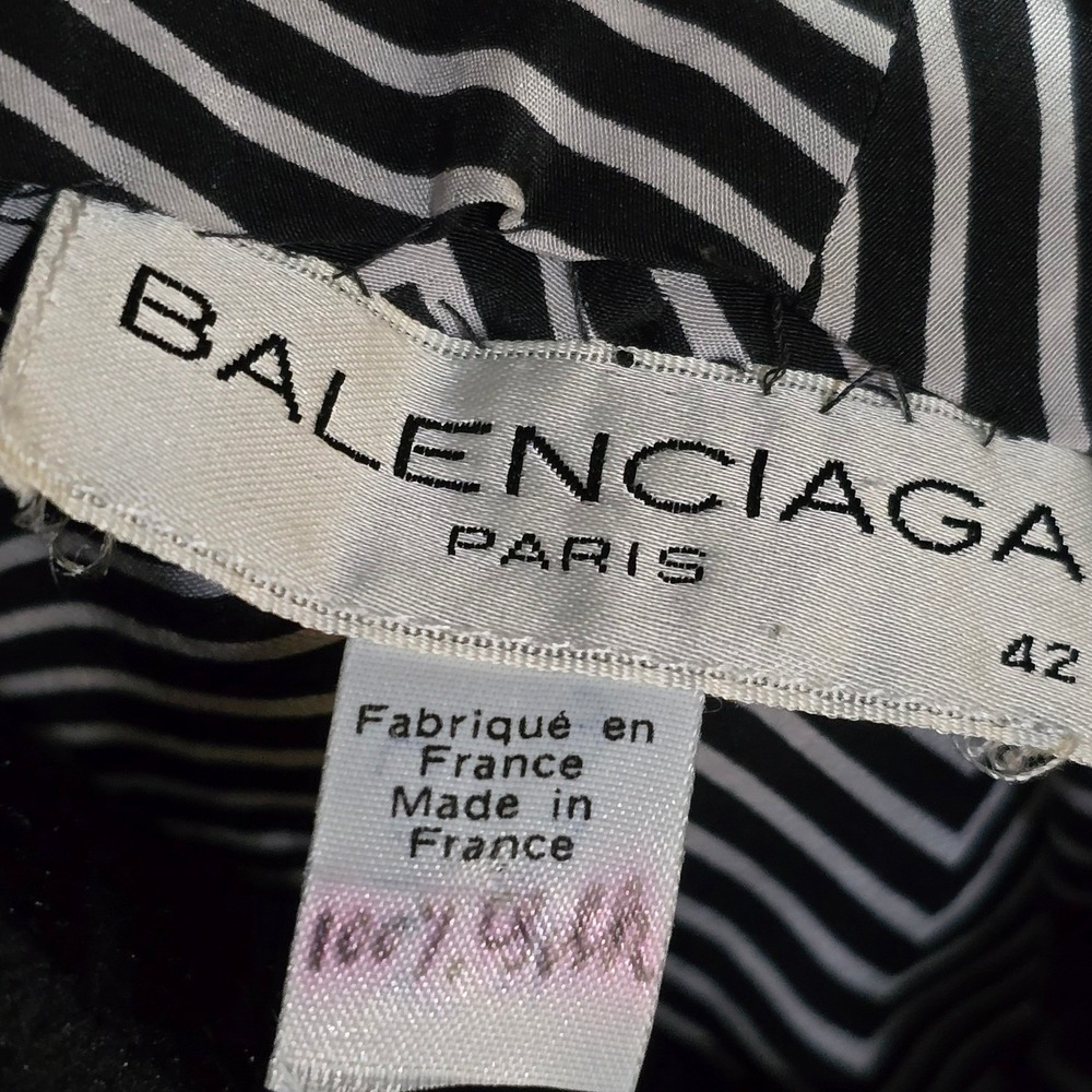 VTG Balenciaga Paris Silk Duster Womens Chevron Open Front Black White FR 42 - Picture 2 of 14